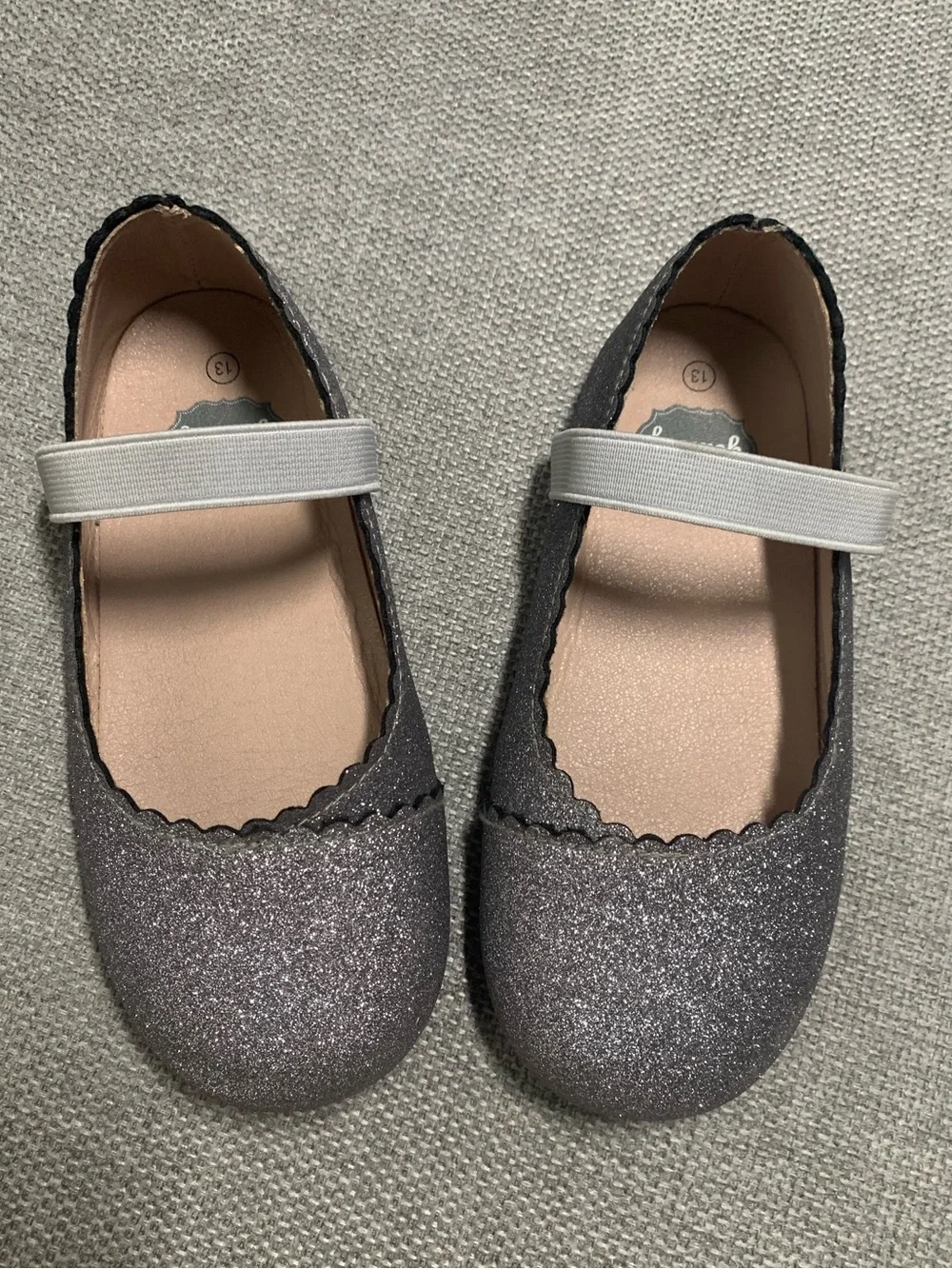 Glitter Mary Jane Flats with Elastic Strap - Gray